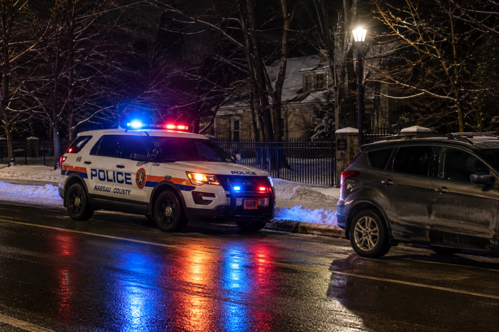 Police car pulling over driver for DUI with alcohol
